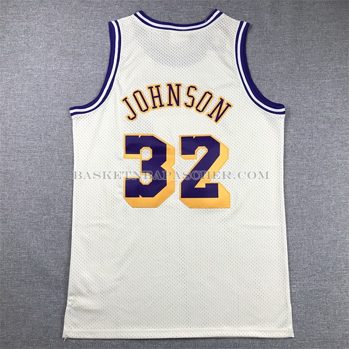 Maillot Los Angeles Lakers Magic Johnson NO 32 Mitchell & Ness Chainstitch Creme